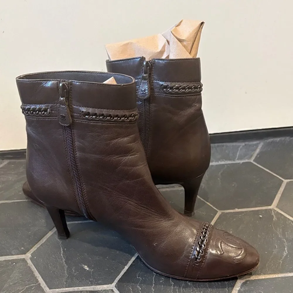 Chanel Elegant Brown Ankle Boots